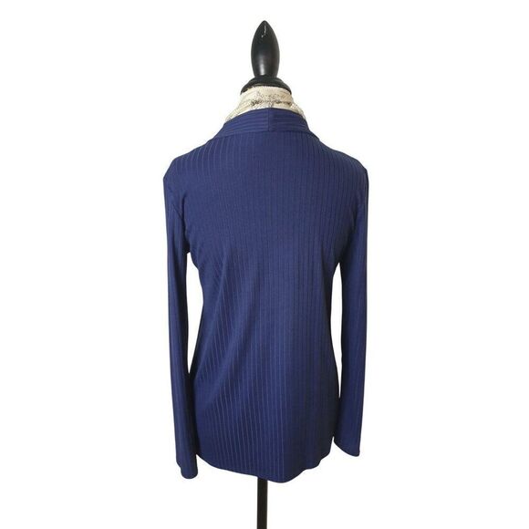 Tiffany & Grey Open Front Ribbed Cardigan Lg Petite Navy Blue Long-Sleeve - Picture 2 of 5